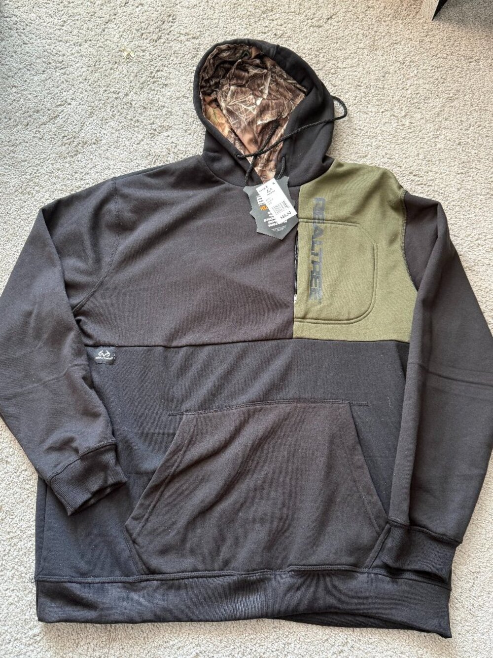 Realtree Mens XL Black Olive Camo Hoodie Fleece Gorpcore Hunting Outdoor 4507